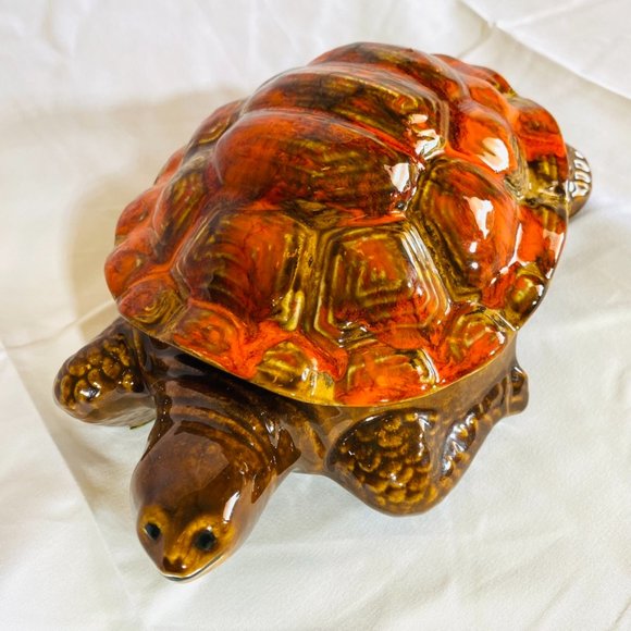1970s Ceramic Tortoise  Turtle Art Pottery Trinket Box - Picture 2 of 8